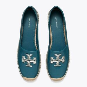 NWOT Tory Burch Teal Espadrille Flats with Logo